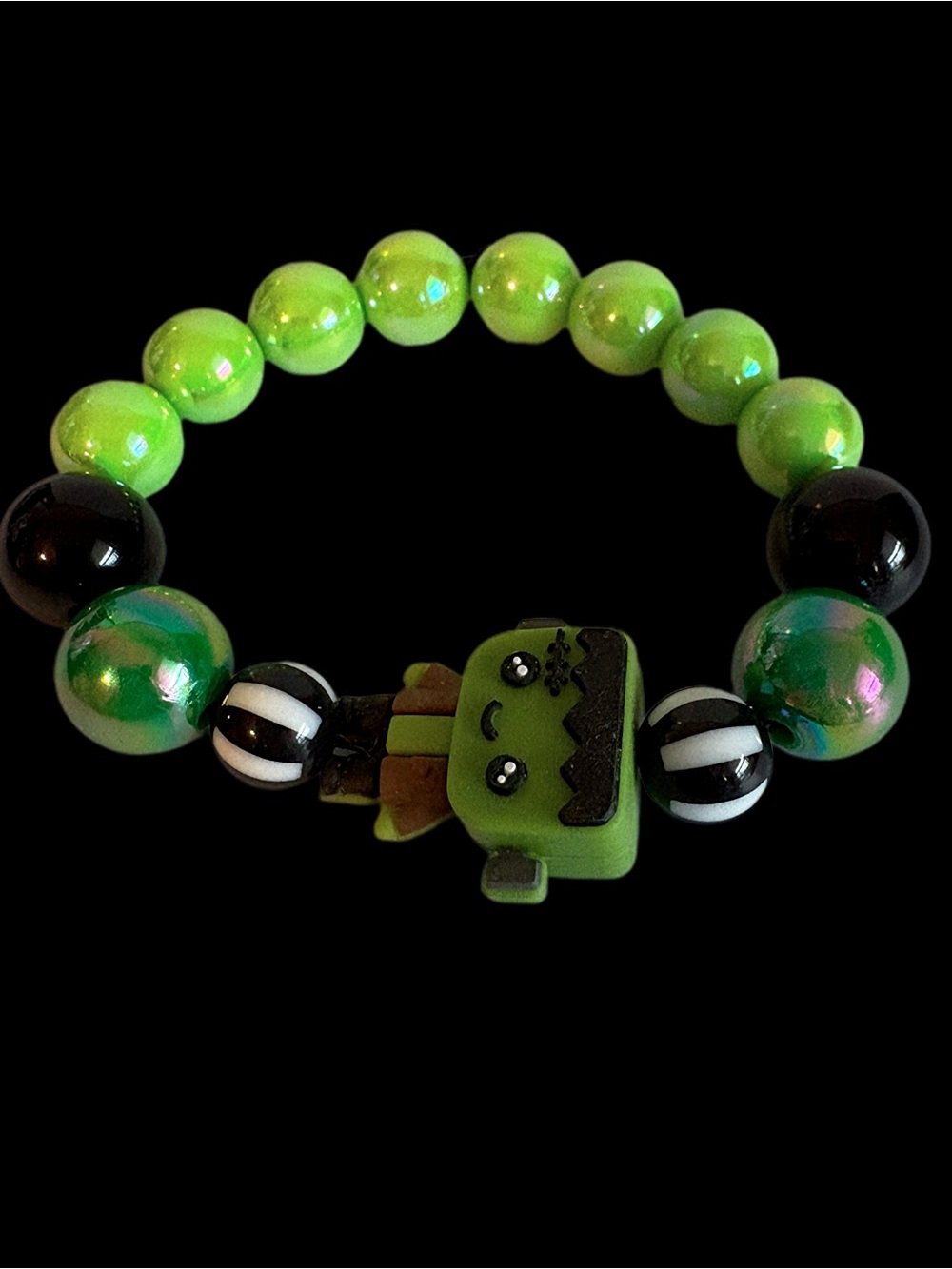 Handmade Baby Frankenstein Charm Beaded Stretch Bracelet - Picture 3 of 5